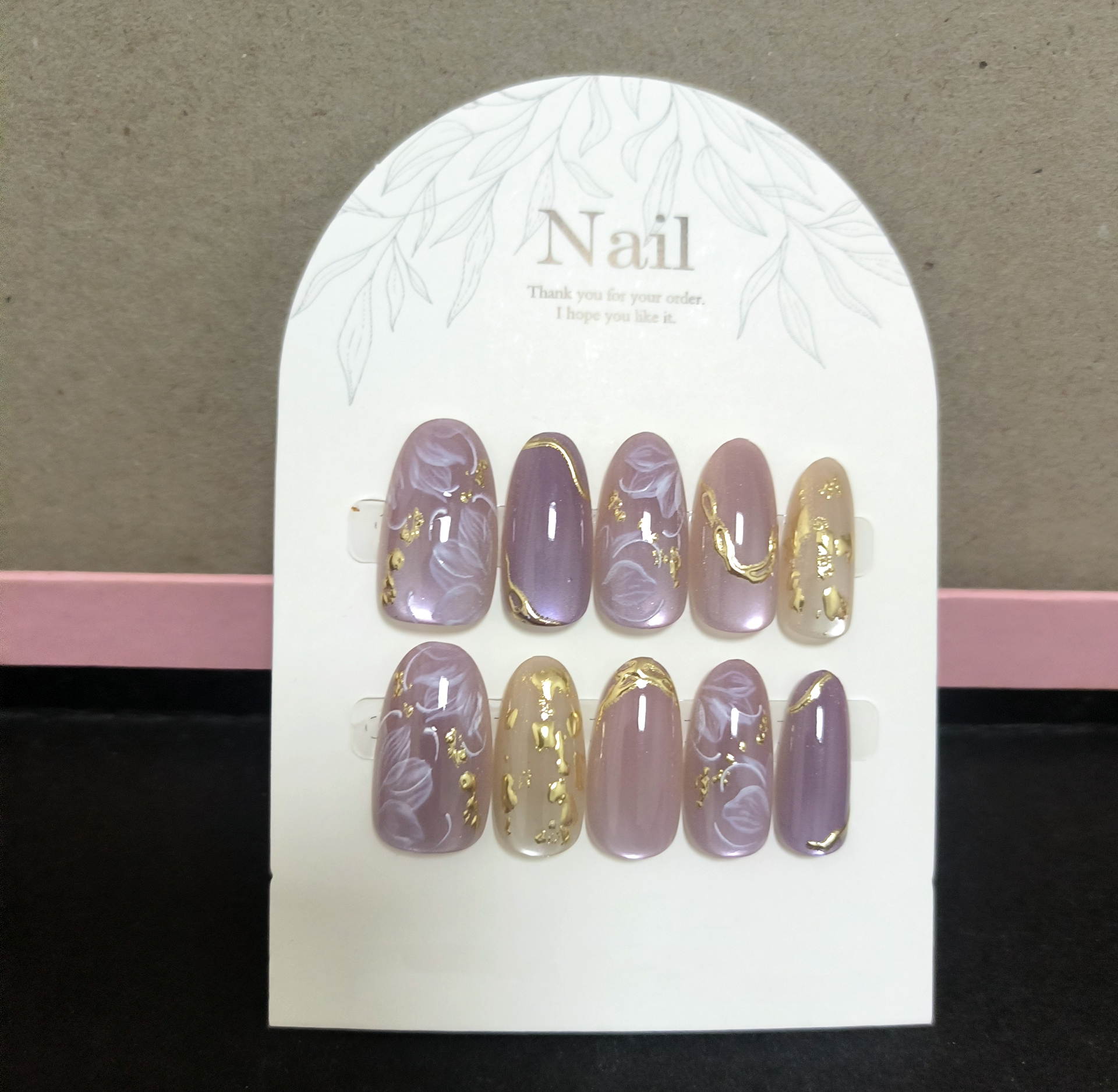 Pressed Flower Art - 10pcs Handmade Press On Nails Shiny