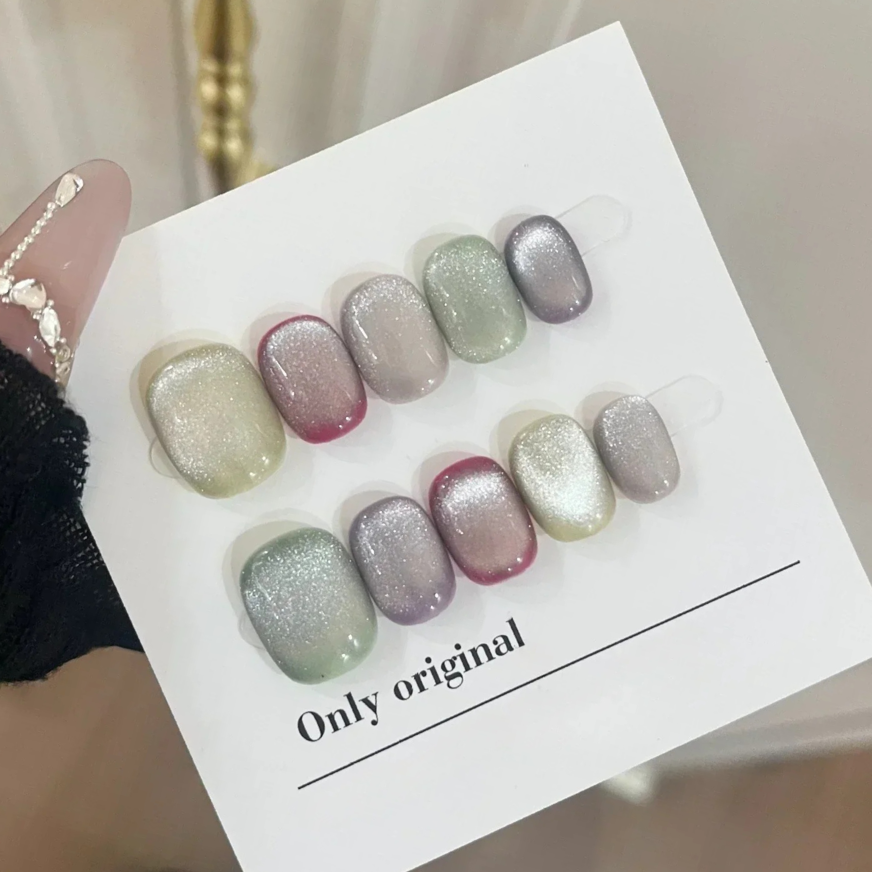 Pressed Flower Art - 10Pcs Short Handmade Press On Nails