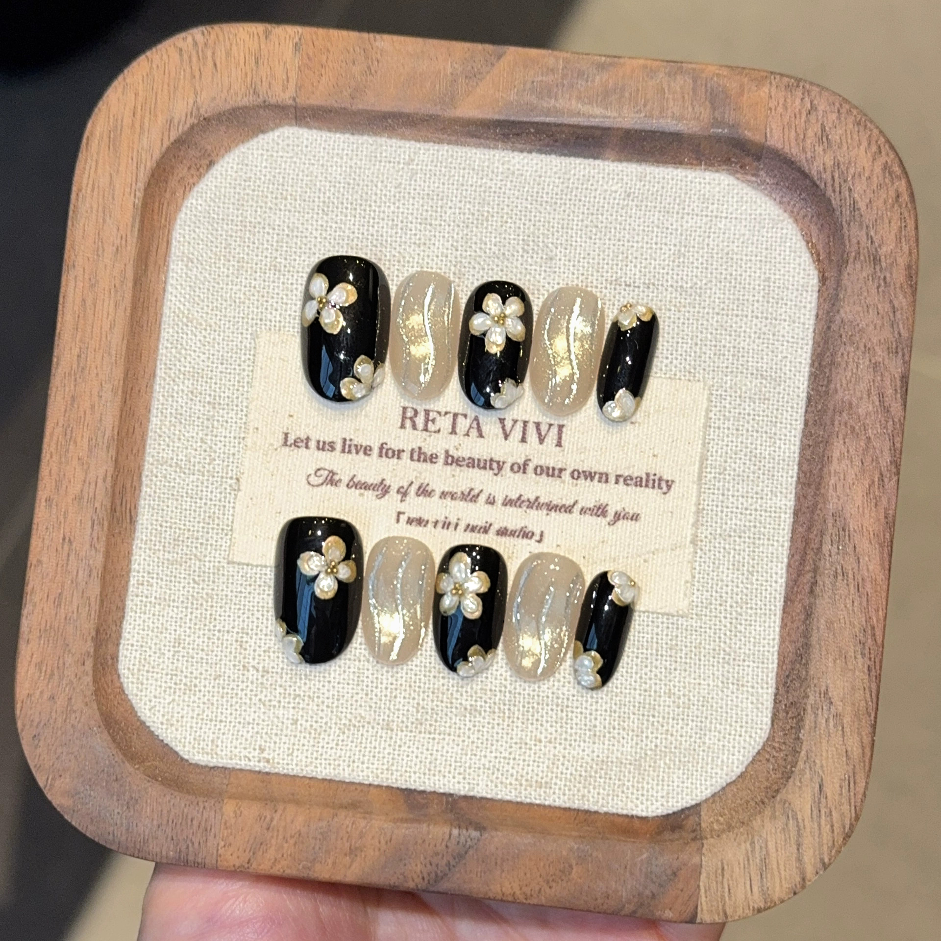 Pressed Flower Art - 10Pcs Short Oval Black Color Handmade