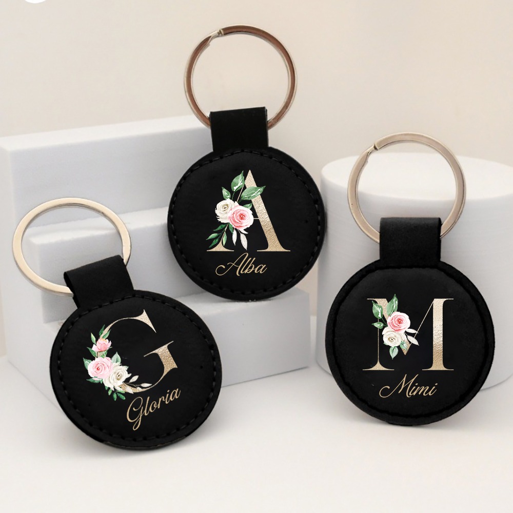 Monogram Keychain Leather - Personalized Initial with Name Keychain Leather