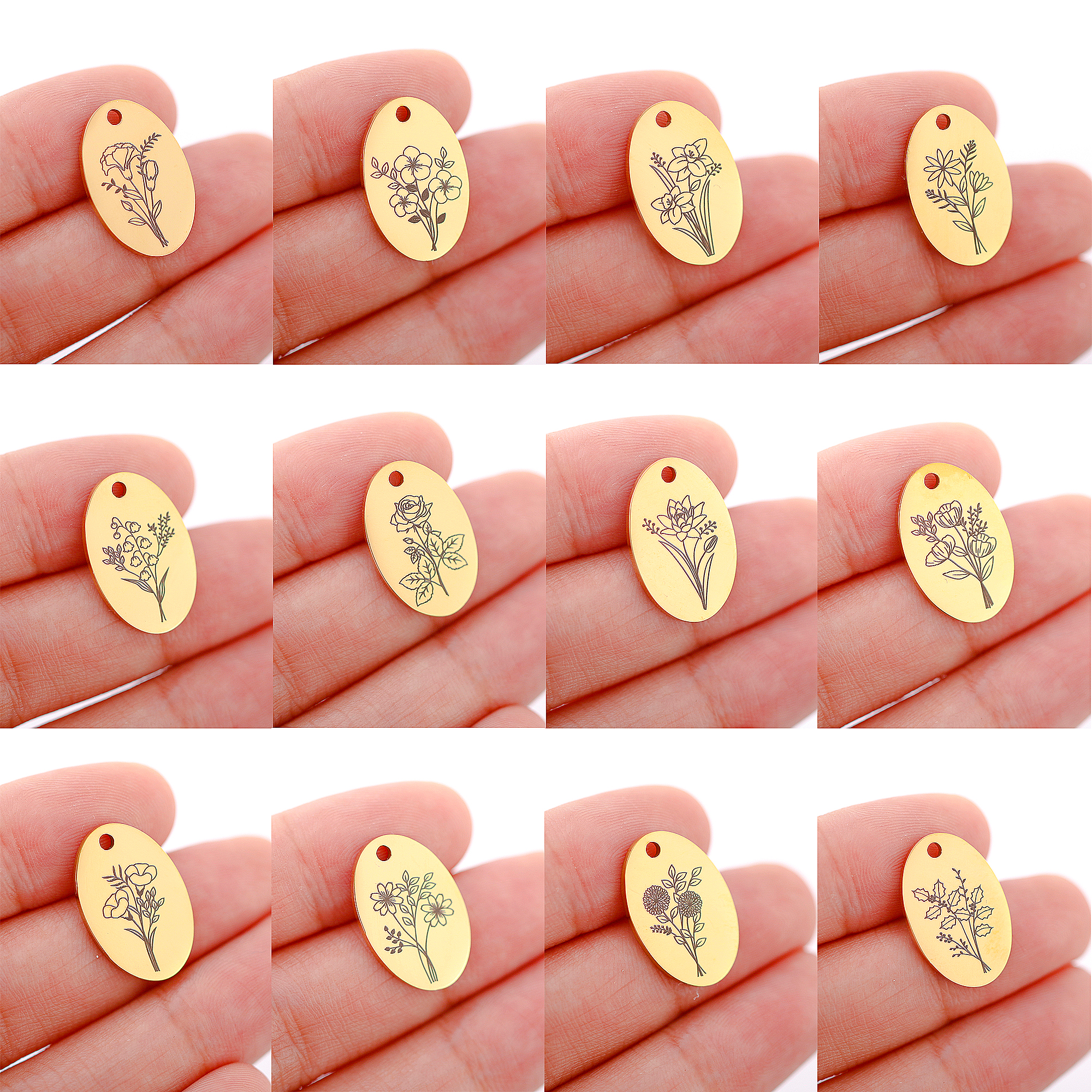 5Pcs Oval Birth Month Flower P - Birth Flower Necklace 리뷰 및 가격