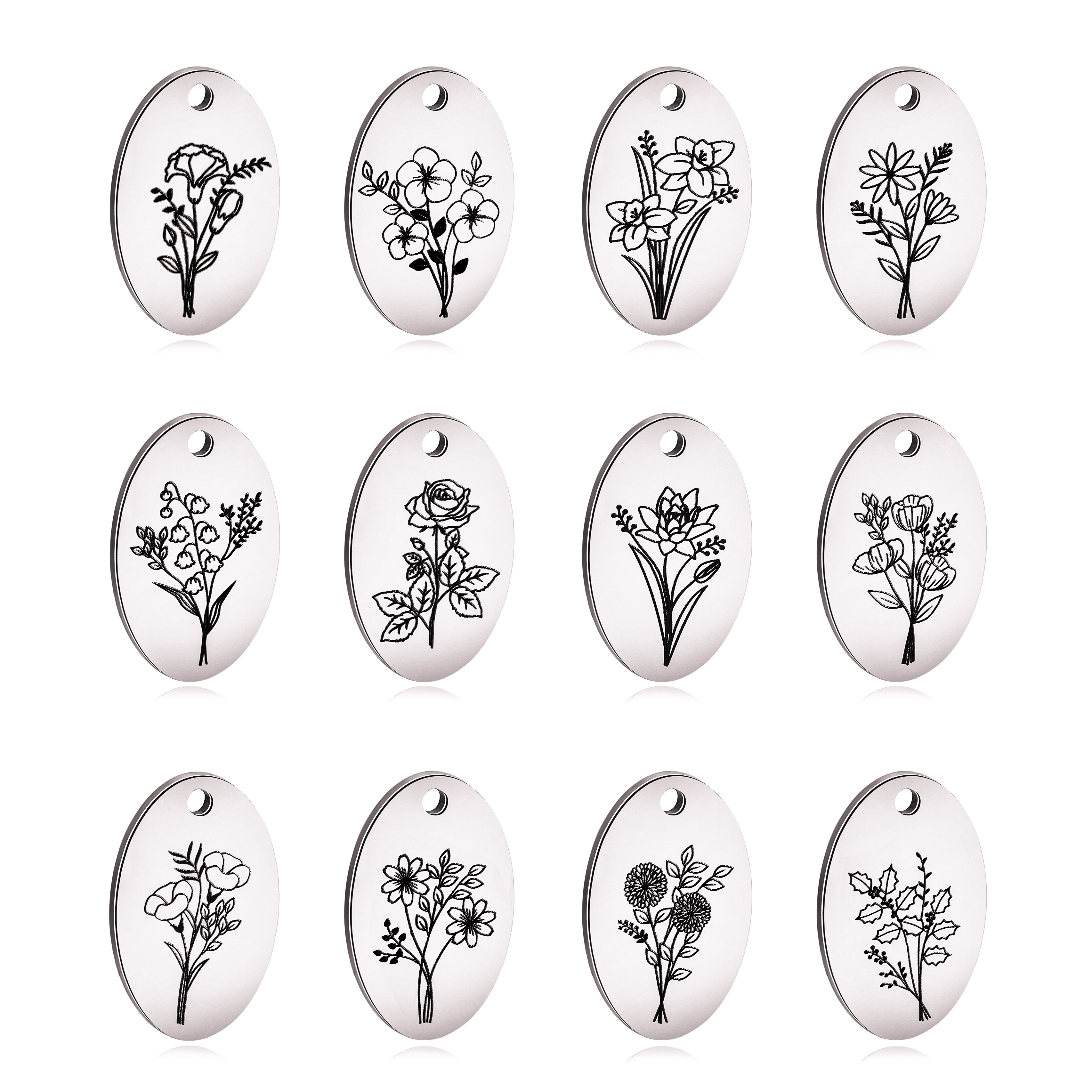5Pcs Oval Birth Month Flower P - Birth Flower Necklace 리뷰 및 가격
