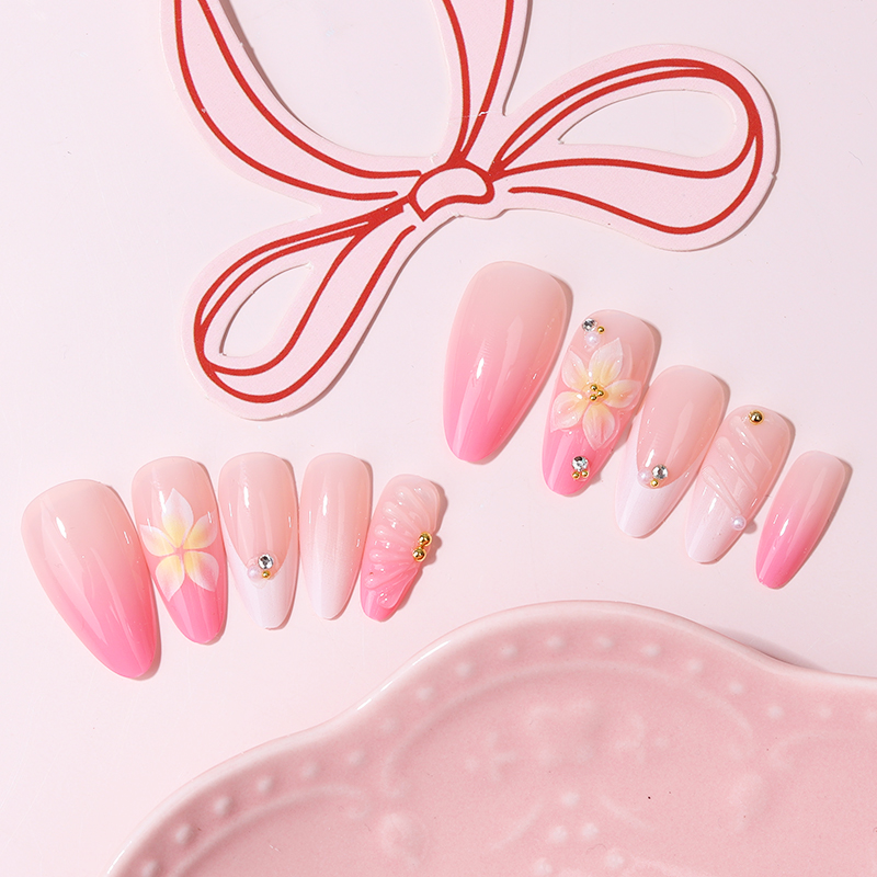 24pcs Pink Almond Press on Nai - Pressed Flower Art 리뷰 및 가격