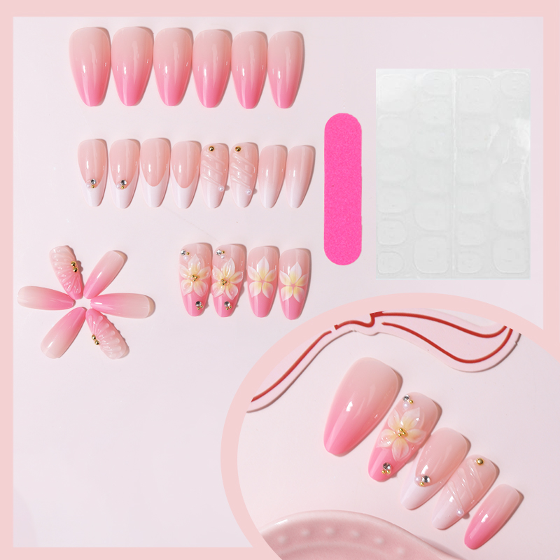 24pcs Pink Almond Press on Nai - Pressed Flower Art 리뷰 및 가격
