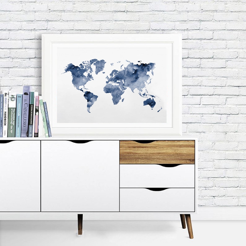Blue World Map Print Navy Map  - Custom Star Map 리뷰 및 가격
