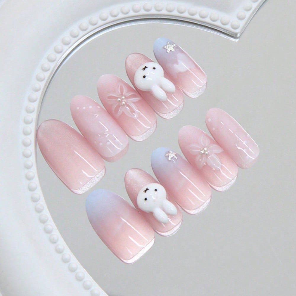 24Pcs Bunny Almond 3D Flower R - Pressed Flower Art 리뷰 및 가격