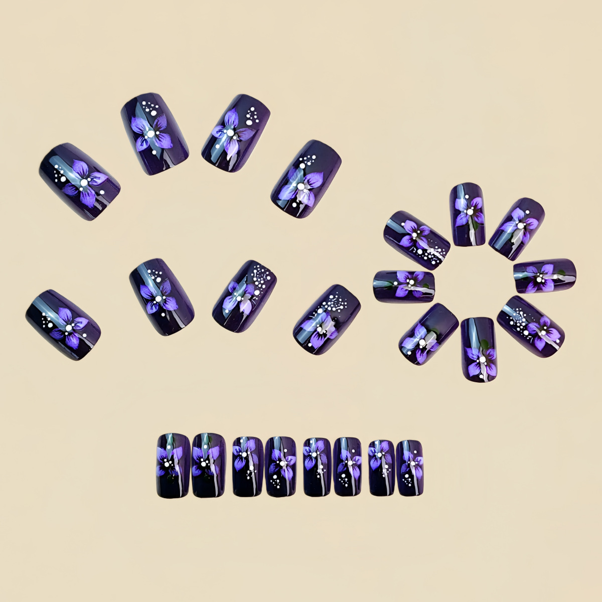 Medium square fake nails for w - Pressed Flower Art 리뷰 및 가격