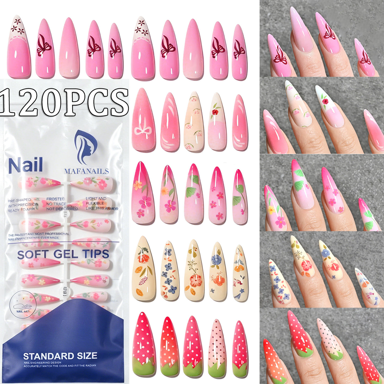 120Pcs Long Almond Press On Na - Pressed Flower Art 리뷰 및 가격