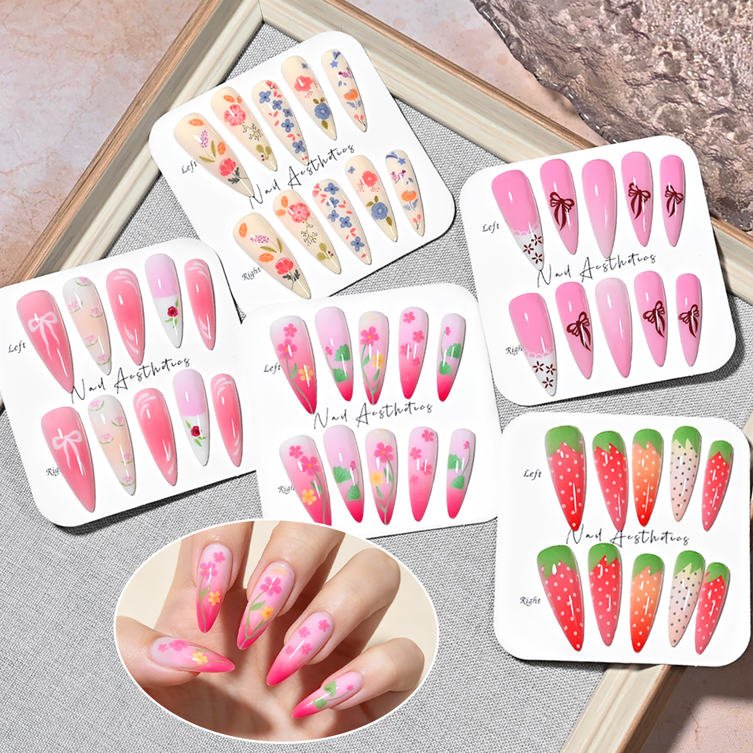 120Pcs Long Almond Press On Na - Pressed Flower Art 리뷰 및 가격