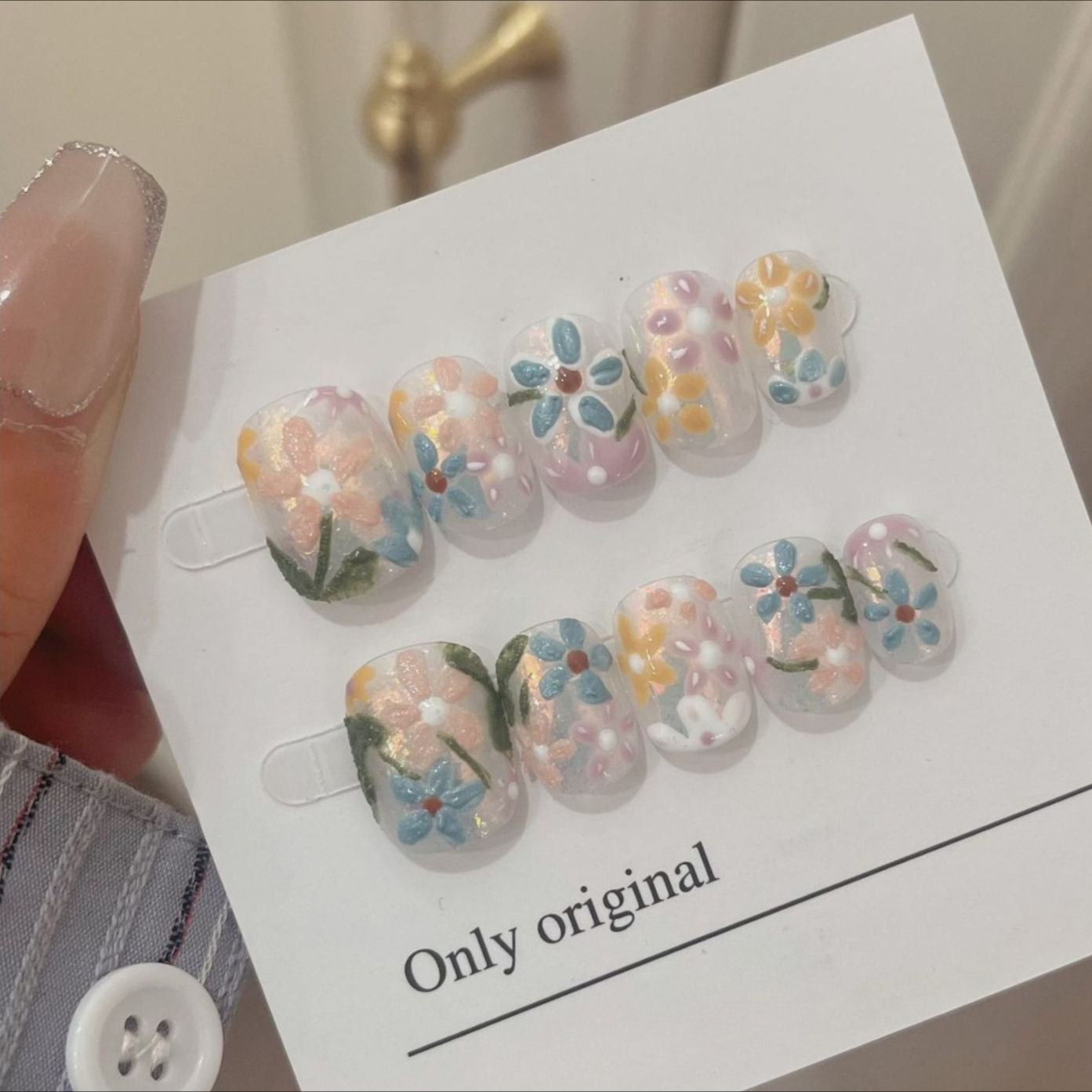 10Pcs Short Handmade Press On  - Pressed Flower Art 리뷰 및 가격