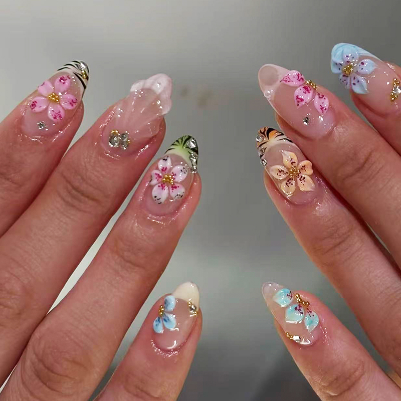 24pcs Almond Press On Nails ti - Pressed Flower Art 리뷰 및 가격