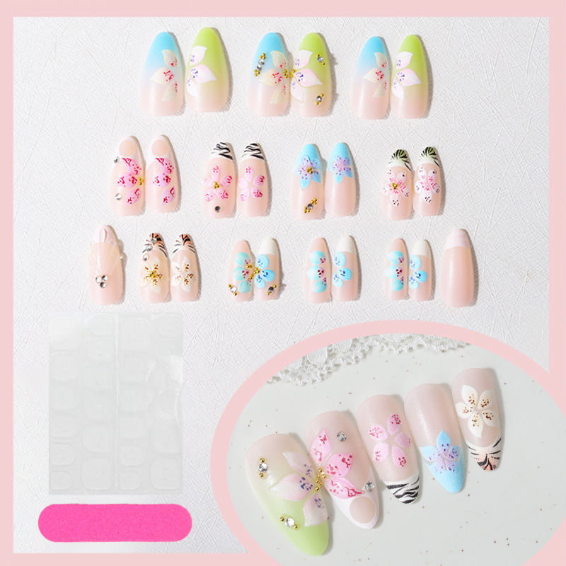 24pcs Almond Press On Nails ti - Pressed Flower Art 리뷰 및 가격