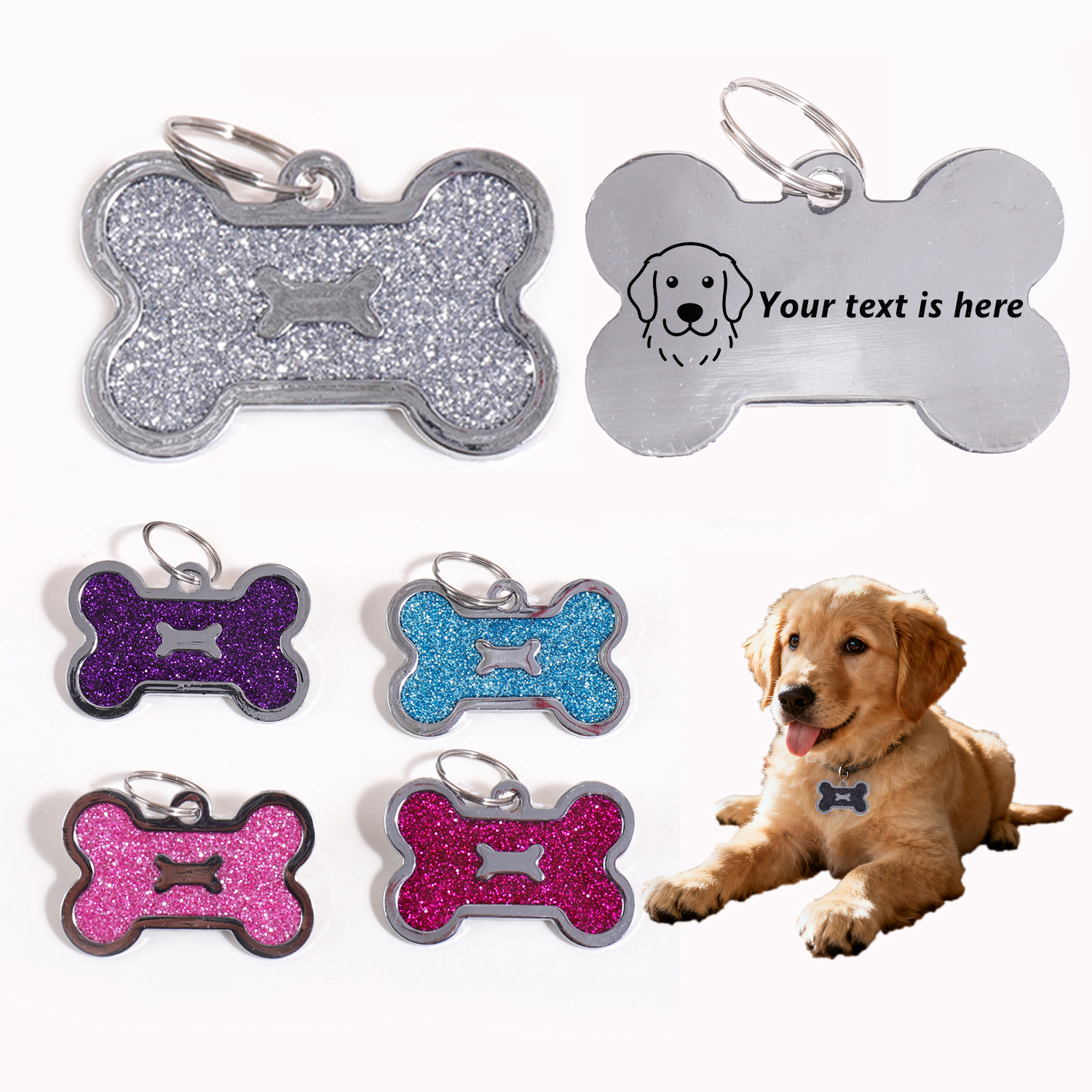 Glitter Custom Text Dog Tags C - Pet Portrait Custom 리뷰 및 가격