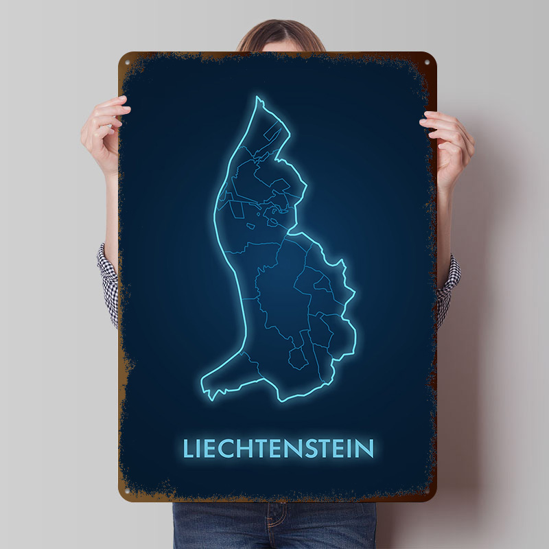 Liechtenstein Map Neon Blue Pr - Custom Map Poster 리뷰 및 가격