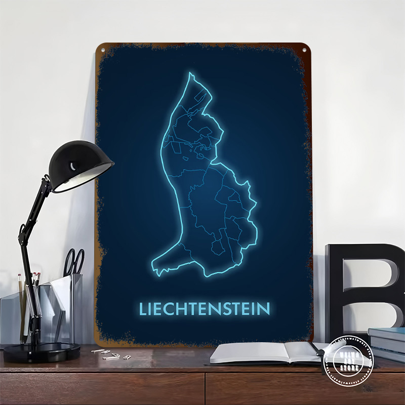 Liechtenstein Map Neon Blue Pr - Custom Map Poster 리뷰 및 가격