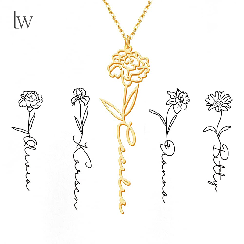 Personalized Birth Flower Name - Birth Flower Necklace 리뷰 및 가격