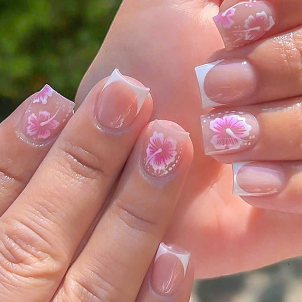 24Pcs French Flower False Nail - Pressed Flower Art 리뷰 및 가격