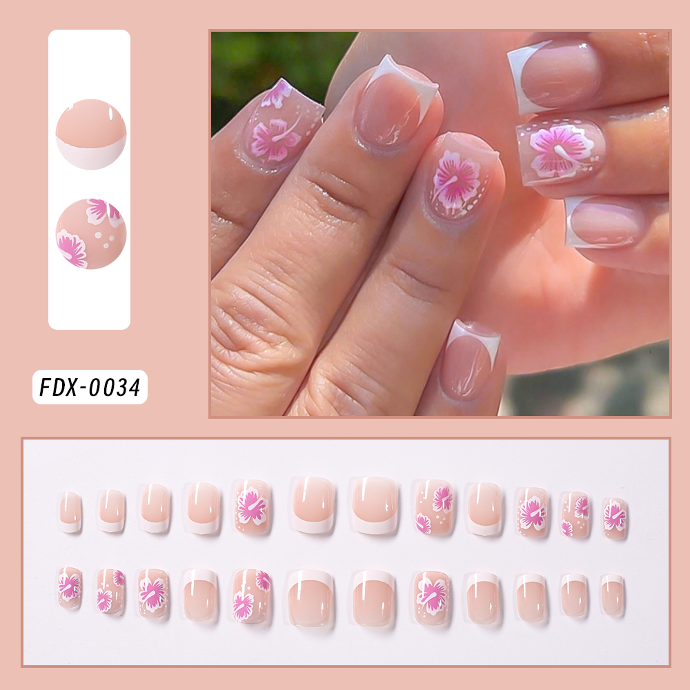 24Pcs French Flower False Nail - Pressed Flower Art 리뷰 및 가격