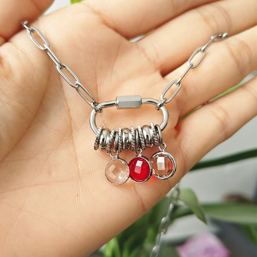 Custom Carabiner Name Charm Ne - Birth Flower Necklace 리뷰 및 가격